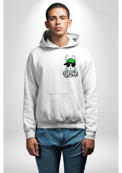 Paskalya Tavşanı Hip Hop Yeşil Şapka Erkek Kadın Beyaz Ön Sırt Baskılı Kapüşonlu Sweatshirt Hoodie fiyatları