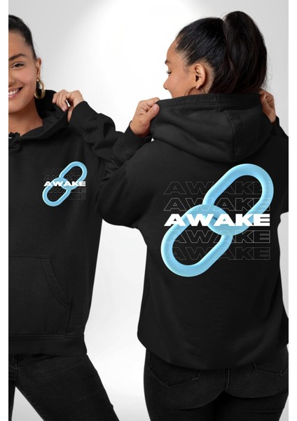 Zincirini Kır Uyan Erkek Kadın Siyah Ön Sırt Baskılı Kapüşonlu Sweatshirt Hoodie