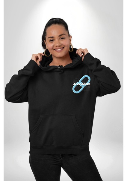 Zincirini Kır Uyan Erkek Kadın Siyah Ön Sırt Baskılı Kapüşonlu Sweatshirt Hoodie