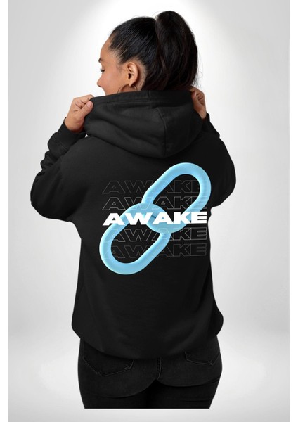 Zincirini Kır Uyan Erkek Kadın Siyah Ön Sırt Baskılı Kapüşonlu Sweatshirt Hoodie