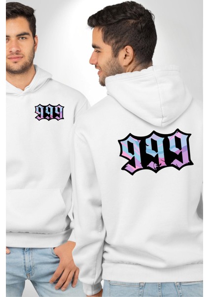 999 Bir Sonuç Bir Bitişi Simgeler Erkek Kadın Beyaz Ön Sırt Baskılı Kapüşonlu Sweatshirt Hoodie