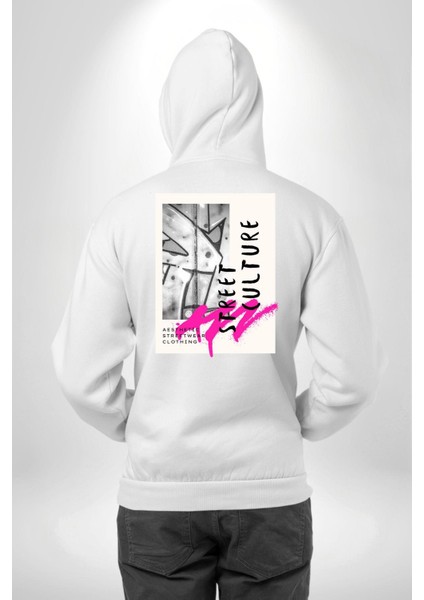 Sokak Kültürü Erkek Kadın Beyaz Ön Sırt Baskılı Kapüşonlu Sweatshirt Hoodie modelleri