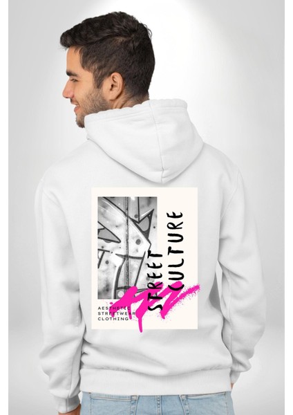 Sokak Kültürü Erkek Kadın Beyaz Ön Sırt Baskılı Kapüşonlu Sweatshirt Hoodie fırsatları