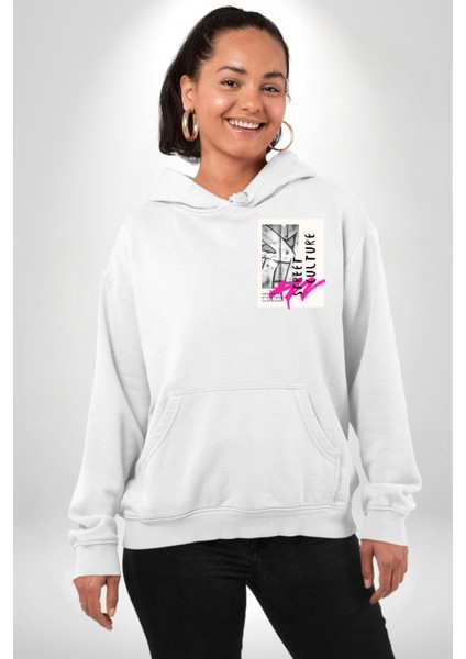 Sokak Kültürü Erkek Kadın Beyaz Ön Sırt Baskılı Kapüşonlu Sweatshirt Hoodie indirimleri