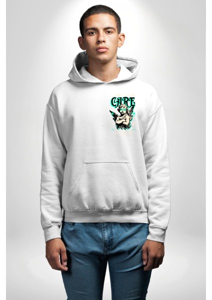 Aşk Tanrısı Gerçek Özgürlüğü Bulma Erkek Kadın Beyaz Ön Sırt Baskılı Kapüşonlu Sweatshirt Hoodie