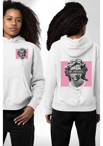 Özgün Ol.rönesans Heykel Erkek Kadın Beyaz Ön Sırt Baskılı Kapüşonlu Sweatshirt Hoodie