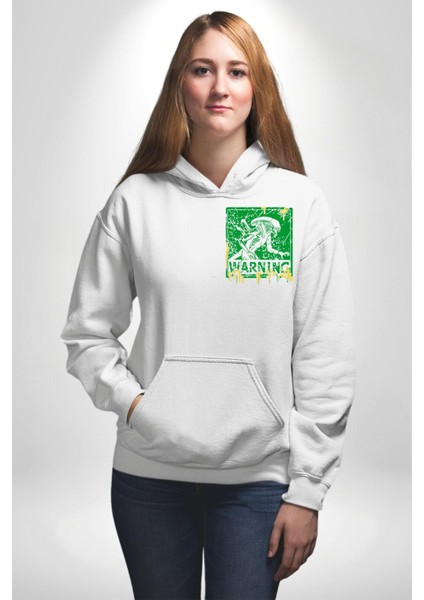 Alien Uzaylı Aranıyor Erkek Kadın Beyaz Ön Sırt Baskılı Kapüşonlu Sweatshirt Hoodie modelleri