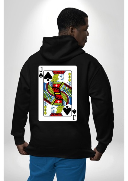 Jack Of Spades Klasik Iskambil Kartı Grafiği Erkek Kadın Siyah Ön Sırt Baskılı Kapüşonlu Sweatshirt Hoodie fiyatları