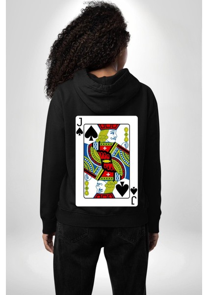 Jack Of Spades Klasik Iskambil Kartı Grafiği Erkek Kadın Siyah Ön Sırt Baskılı Kapüşonlu Sweatshirt Hoodie modelleri