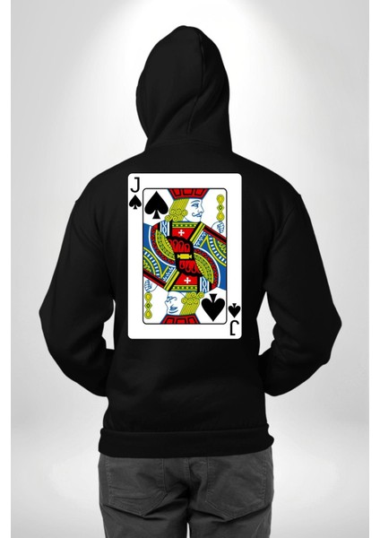 Jack Of Spades Klasik Iskambil Kartı Grafiği Erkek Kadın Siyah Ön Sırt Baskılı Kapüşonlu Sweatshirt Hoodie indirimleri
