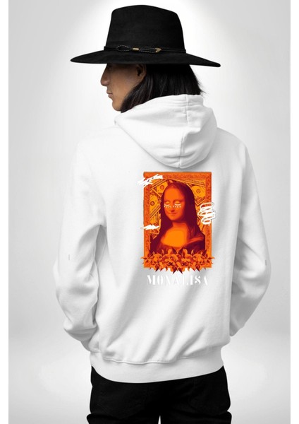 Yeni Nesil Monalisa Erkek Kadın Beyaz Ön Sırt Baskılı Kapüşonlu Sweatshirt Hoodie fırsatları