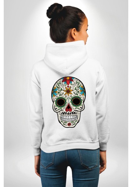 Dia De Los Muertos Erkek Kadın Beyaz Ön Sırt Baskılı Kapüşonlu Sweatshirt Hoodie modelleri