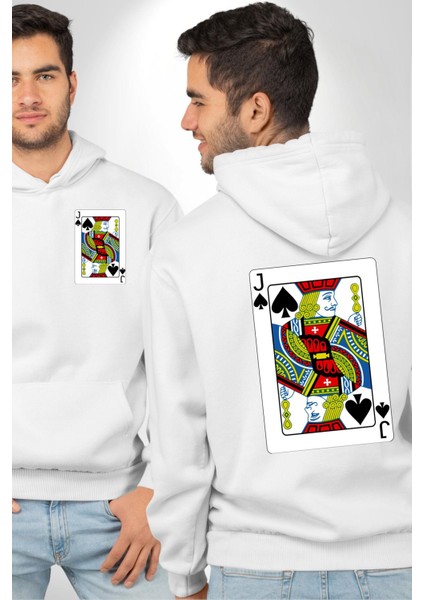 Jack Of Spades Klasik Iskambil Kartı Grafiği Erkek Kadın Beyaz Ön Sırt Baskılı Kapüşonlu Sweatshirt Hoodie