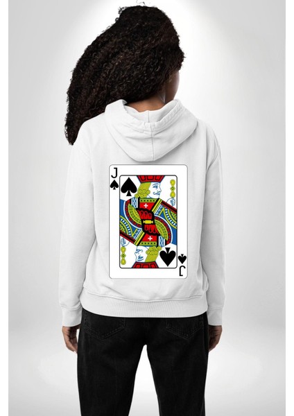 Jack Of Spades Klasik Iskambil Kartı Grafiği Erkek Kadın Beyaz Ön Sırt Baskılı Kapüşonlu Sweatshirt Hoodie fiyatları