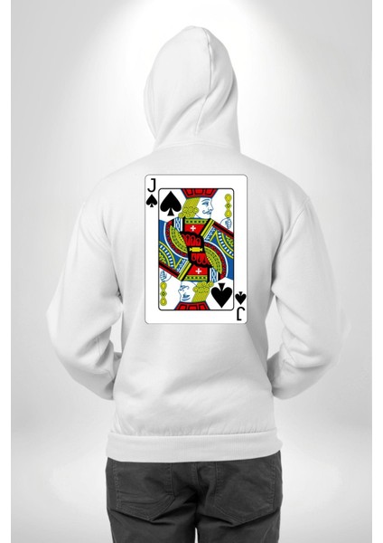 Jack Of Spades Klasik Iskambil Kartı Grafiği Erkek Kadın Beyaz Ön Sırt Baskılı Kapüşonlu Sweatshirt Hoodie indirimleri