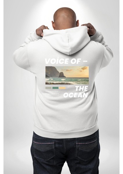 Okyanusun Sesi Erkek Kadın Beyaz Ön Sırt Baskılı Kapüşonlu Sweatshirt Hoodie fırsatları