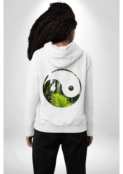Doğa Silueti Erkek Kadın Beyaz Ön Sırt Baskılı Kapüşonlu Sweatshirt Hoodie fiyatları