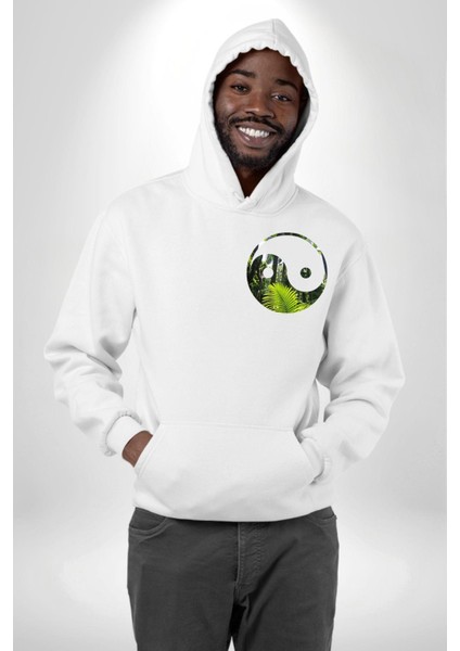 Doğa Silueti Erkek Kadın Beyaz Ön Sırt Baskılı Kapüşonlu Sweatshirt Hoodie fırsatları