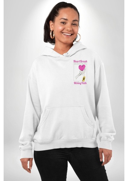 Kalp Kırıklığı Aşkın Ne Kadar?para Konuşalım? Erkek Kadın Beyaz Ön Sırt Baskılı Kapüşonlu Sweatshirt Hoodie fiyatları