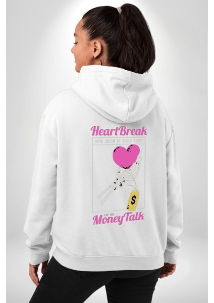 Kalp Kırıklığı Aşkın Ne Kadar?para Konuşalım? Erkek Kadın Beyaz Ön Sırt Baskılı Kapüşonlu Sweatshirt Hoodie modelleri