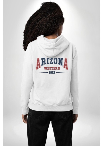 Arizona Western Üniversitesi 1912 Erkek Kadın Beyaz Ön Sırt Baskılı Kapüşonlu Sweatshirt Hoodie indirimleri