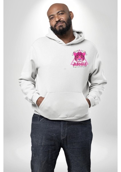 Neon Jungle Leopar Tasarım Erkek Kadın Beyaz Ön Sırt Baskılı Kapüşonlu Sweatshirt Hoodie indirimleri