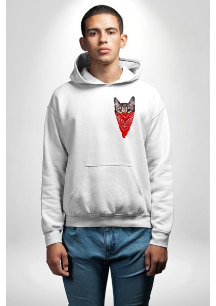Maske Gangester Kedi Erkek Kadın Beyaz Ön Sırt Baskılı Kapüşonlu Sweatshirt Hoodie fiyatları