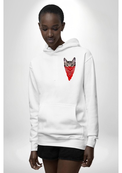 Maske Gangester Kedi Erkek Kadın Beyaz Ön Sırt Baskılı Kapüşonlu Sweatshirt Hoodie fırsatları