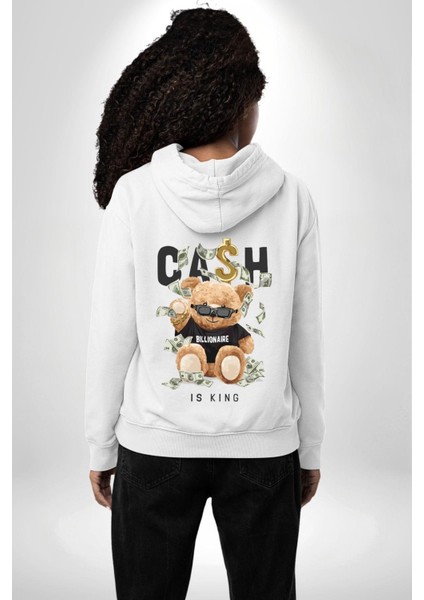 Nakit Dolar Kralı Ayıcık Sokak Stili Erkek Kadın Beyaz Ön Sırt Baskılı Kapüşonlu Sweatshirt Hoodie modelleri