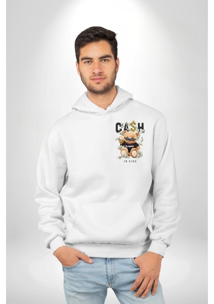 Nakit Dolar Kralı Ayıcık Sokak Stili Erkek Kadın Beyaz Ön Sırt Baskılı Kapüşonlu Sweatshirt Hoodie fırsatları
