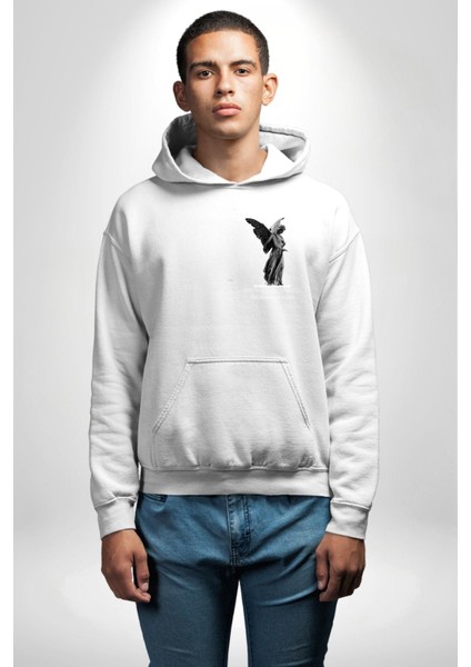 Modern Sanat Yunan Kadın Melek Erkek Kadın Beyaz Ön Sırt Baskılı Kapüşonlu Sweatshirt Hoodie indirimleri
