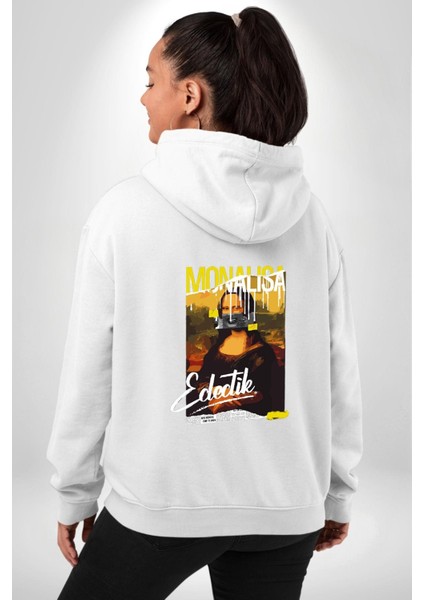 Monalisa Elektrik Özel Yapay Zeka Tasarımı Erkek Kadın Beyaz Ön Sırt Baskılı Kapüşonlu Sweatshirt Hoodie fiyatları