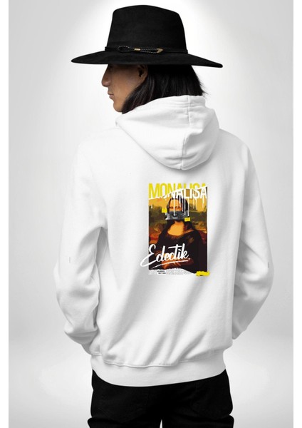Monalisa Elektrik Özel Yapay Zeka Tasarımı Erkek Kadın Beyaz Ön Sırt Baskılı Kapüşonlu Sweatshirt Hoodie indirimleri