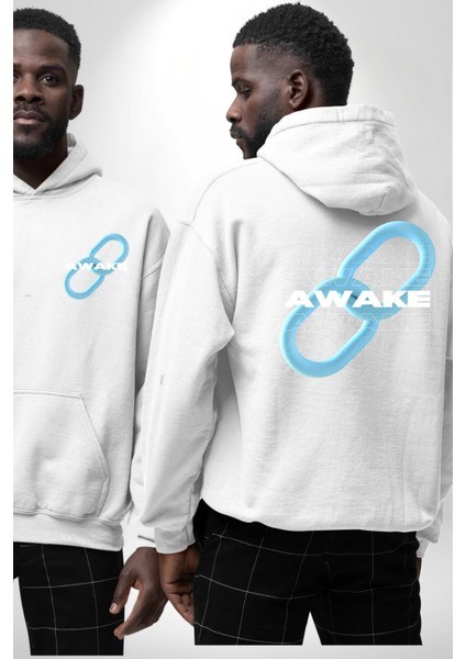 Zincirini Kır Uyan Erkek Kadın Beyaz Ön Sırt Baskılı Kapüşonlu Sweatshirt Hoodie