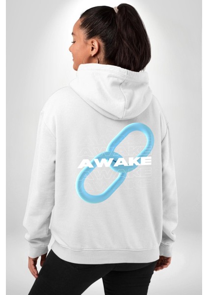Zincirini Kır Uyan Erkek Kadın Beyaz Ön Sırt Baskılı Kapüşonlu Sweatshirt Hoodie