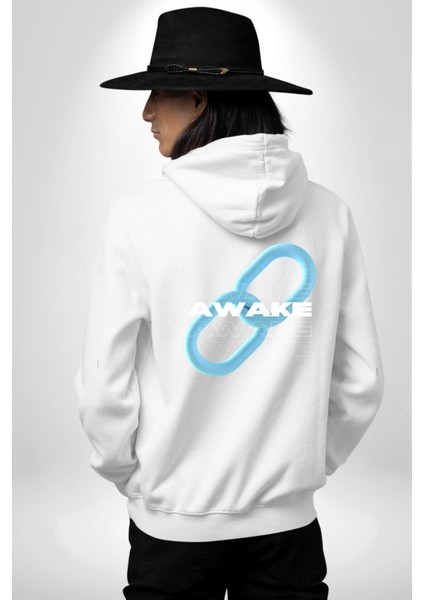 Zincirini Kır Uyan Erkek Kadın Beyaz Ön Sırt Baskılı Kapüşonlu Sweatshirt Hoodie