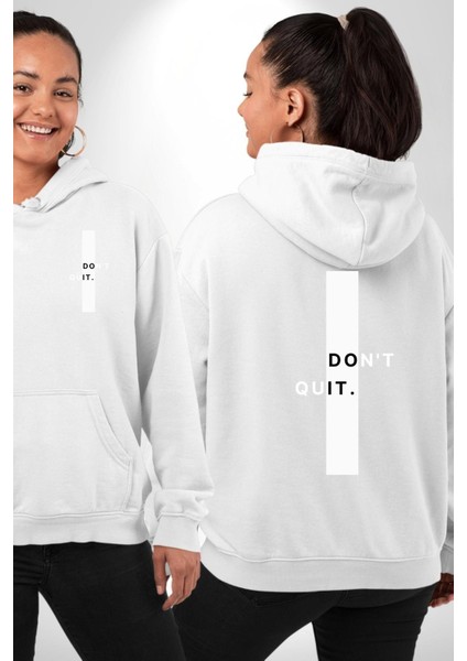Vazgeçme Erkek Kadın Beyaz Ön Sırt Baskılı Kapüşonlu Sweatshirt Hoodie
