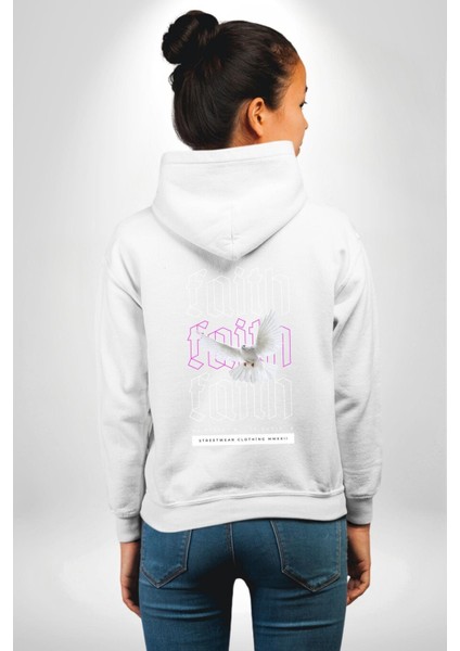 Sevimli Güvercin Beyaz Barış Sokak Sitili Erkek Kadın Beyaz Ön Sırt Baskılı Kapüşonlu Sweatshirt Hoodie indirimleri