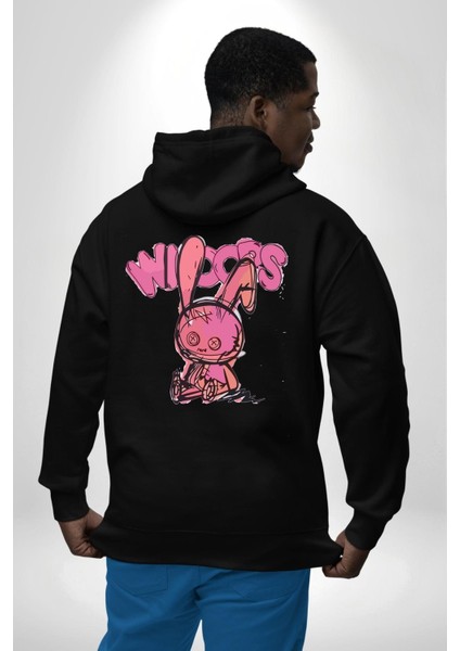 Öfkeli Voodoo Tavşan Xox Erkek Kadın Siyah Ön Sırt Baskılı Kapüşonlu Sweatshirt Hoodie fırsatları