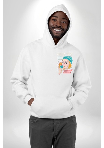 Sakin Ol Tüm Sorunlar Çözüldü Dondurma Ile Erkek Kadın Beyaz Ön Sırt Baskılı Kapüşonlu Sweatshirt Hoodie fiyatları