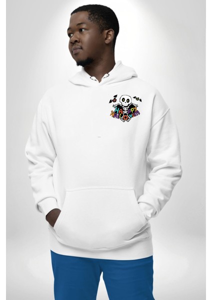 Halloween Skeleton Eğlenceli Cadılar Bayramı Erkek Kadın Beyaz Ön Sırt Baskılı Kapüşonlu Sweatshirt Hoodie fiyatları