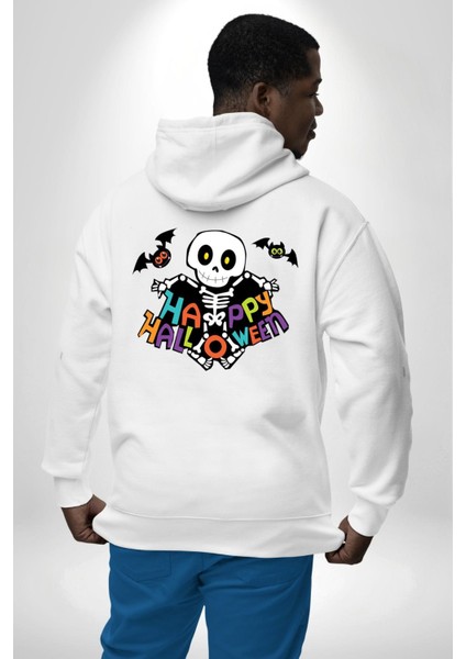 Halloween Skeleton Eğlenceli Cadılar Bayramı Erkek Kadın Beyaz Ön Sırt Baskılı Kapüşonlu Sweatshirt Hoodie fırsatları