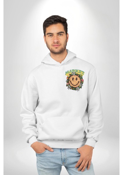 Gülen Market Ağaç Çiçek Mantar Erkek Kadın Beyaz Ön Sırt Baskılı Kapüşonlu Sweatshirt Hoodie modelleri