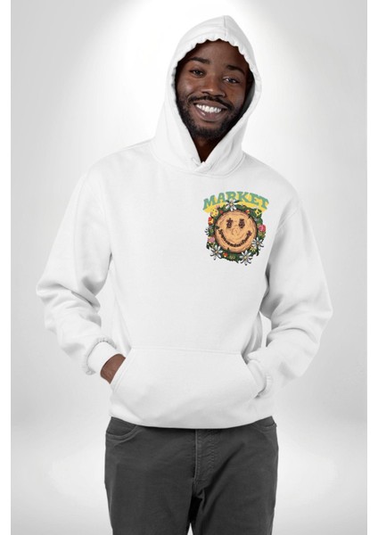 Gülen Market Ağaç Çiçek Mantar Erkek Kadın Beyaz Ön Sırt Baskılı Kapüşonlu Sweatshirt Hoodie fırsatları