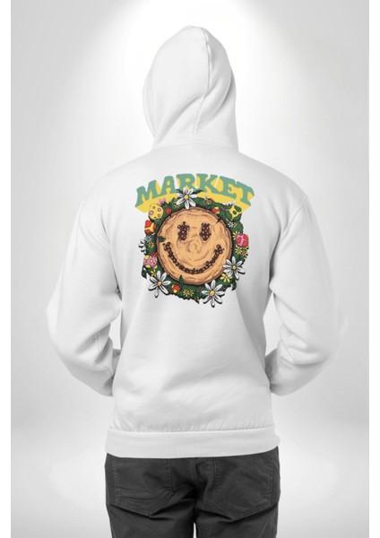 Gülen Market Ağaç Çiçek Mantar Erkek Kadın Beyaz Ön Sırt Baskılı Kapüşonlu Sweatshirt Hoodie indirimleri
