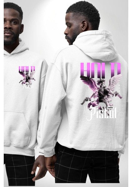 Sokak Stili Katil Aşk Meleği Erkek Kadın Beyaz Ön Sırt Baskılı Kapüşonlu Sweatshirt Hoodie