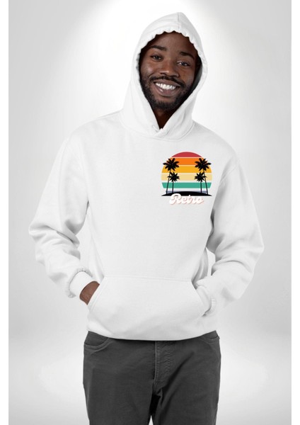 Retro Palmiye Güneş 80 90 Erkek Kadın Beyaz Ön Sırt Baskılı Kapüşonlu Sweatshirt Hoodie fiyatları