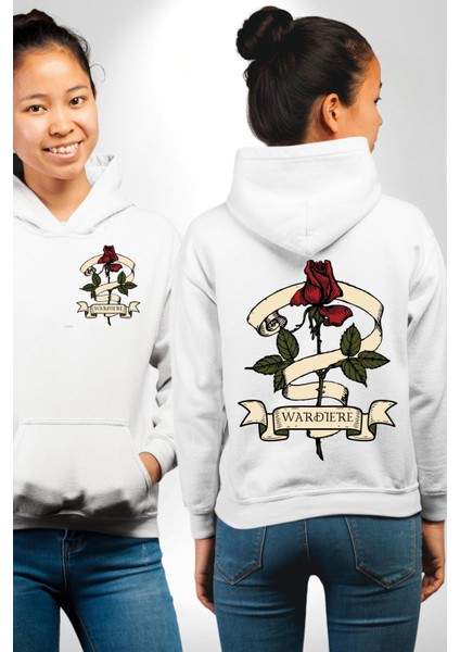 Gözlüklü Kedi Çift Tasarım Erkek Kadın Beyaz Ön Sırt Baskılı Kapüşonlu Sweatshirt Hoodie