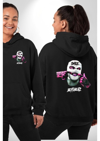 Bonanza Gülen Surat Gangster Erkek Kadın Siyah Ön Sırt Baskılı Kapüşonlu Sweatshirt Hoodie