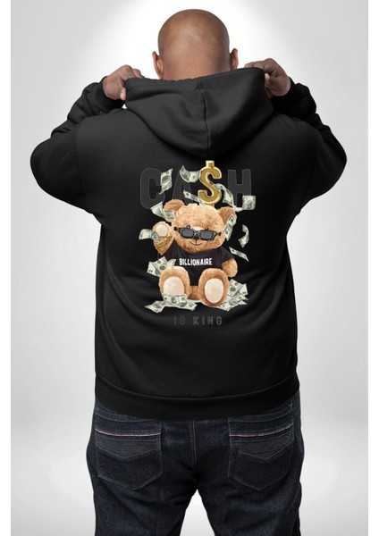 Nakit Dolar Kralı Ayıcık Sokak Stili Erkek Kadın Siyah Ön Sırt Baskılı Kapüşonlu Sweatshirt Hoodie modelleri